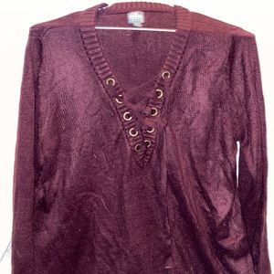 Burgundy corset front sweater